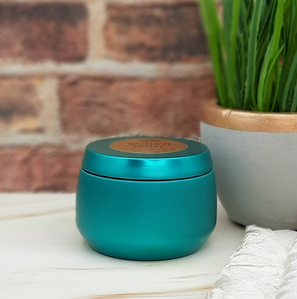 FINAL SALE Sugared Lemons 4oz Teal Blue Travel Tin Candle