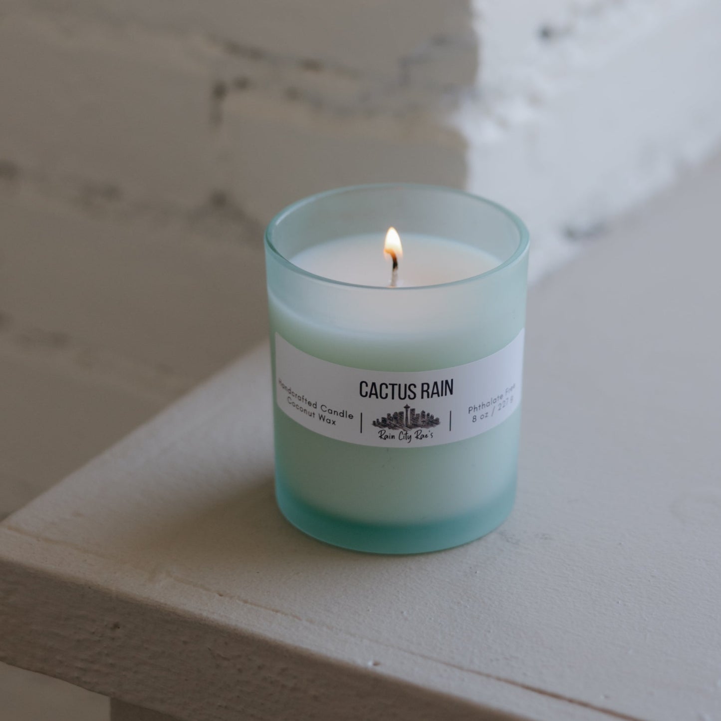 Cactus Rain 8 oz Frosted Candle | Teal Blue