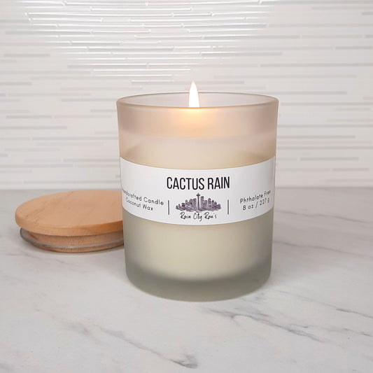 Cactus Rain 8 oz Frosted Candle | White