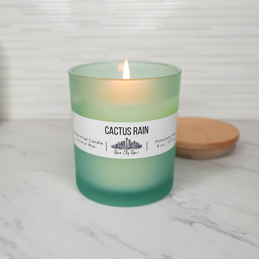 Cactus Rain 8 oz Frosted Candle | Teal Blue