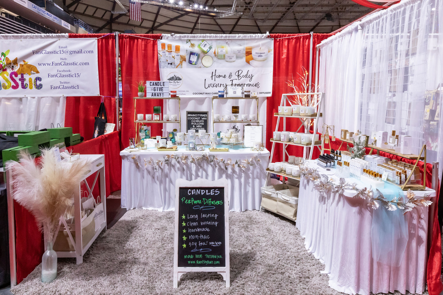 Trade Show Event market vendor booth set up for Rain City Rae's at Tacoma Dome Holiday Food and Gift Festival