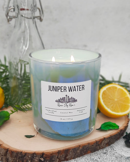 Juniper Water 13 oz Luxury Candle | Iridescent Blue