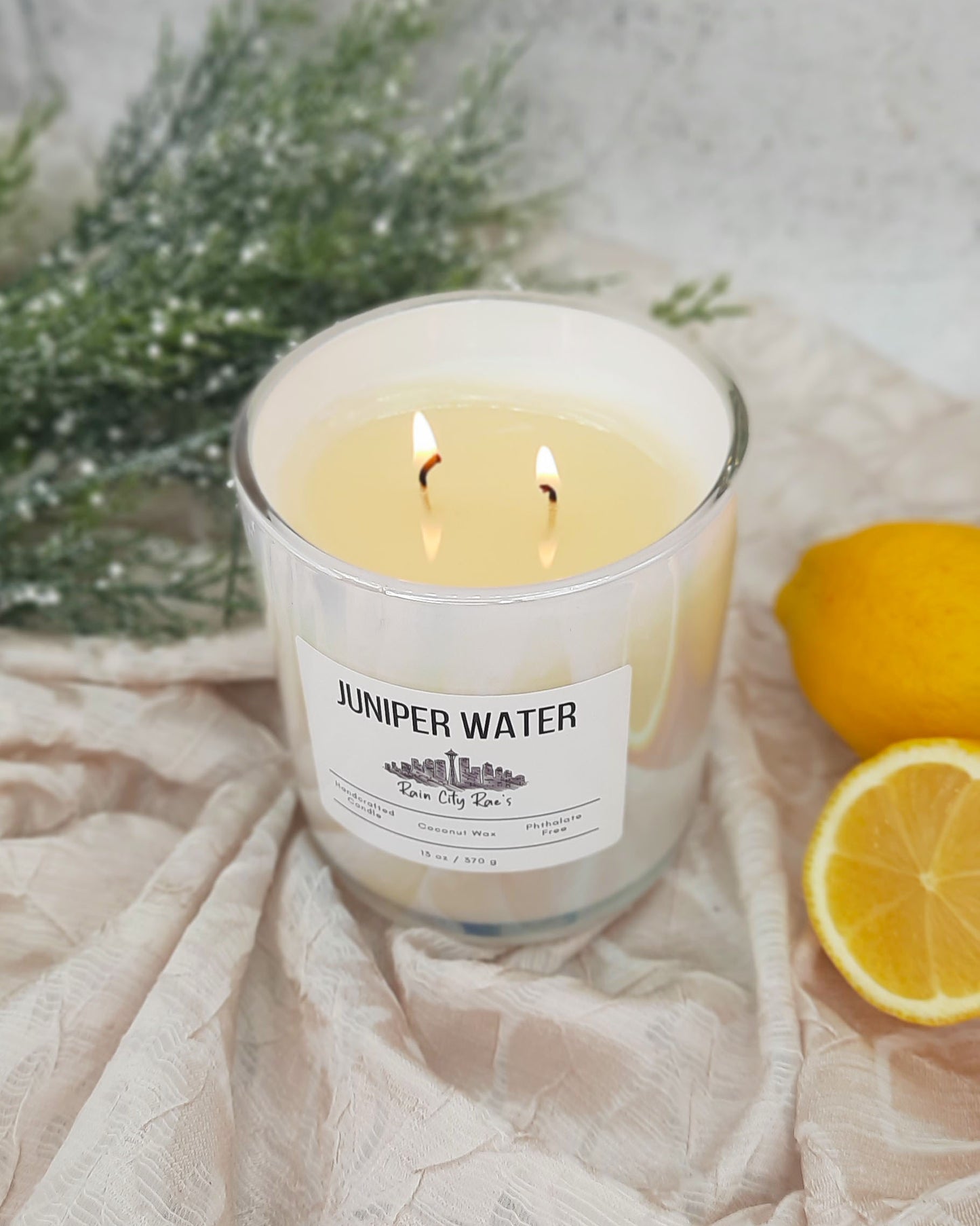 Juniper Water 13 oz Luxury Candle | Iridescent White