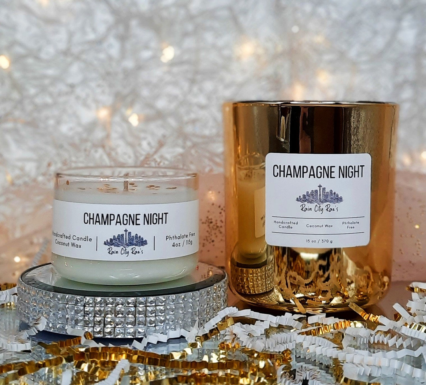 Champagne Night 13 oz Luxury Candle | Metallic Gold + Glitter